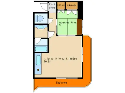 魚住コーポ(1LDK/3階)の間取り写真