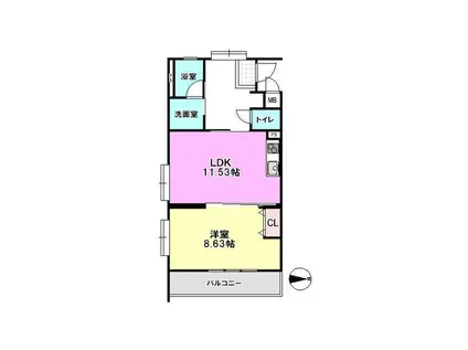 茅ヶ崎 フェリックスコート 長尾(1LDK/4階)の間取り写真