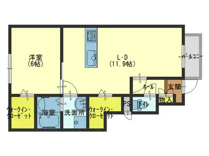 プレベール小路東(1LDK/1階)の間取り写真