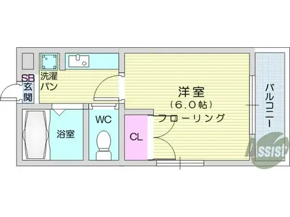 カンダミニアム仙台(1K/3階)の間取り写真