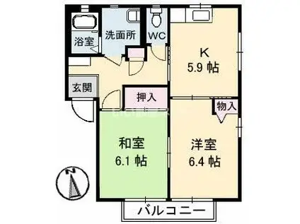 シャーメゾン侍町(2K/2階)の間取り写真