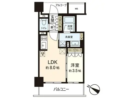 パークホームズ仙台中央(1LDK/2階)の間取り写真