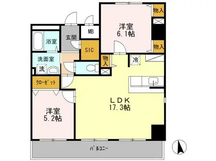 チャコールウッドステージ(2LDK/5階)の間取り写真