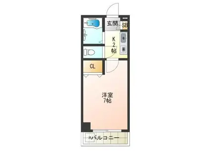 ローズヴィラ羽田野(1K/4階)の間取り写真