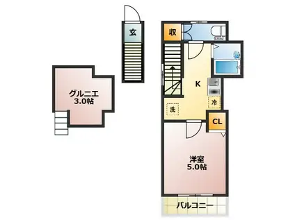 IKフラット4(1K/2階)の間取り写真