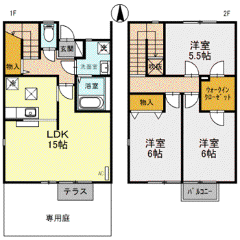 リースランドネオス春日壱番館 A(3LDK/1階)の間取り写真