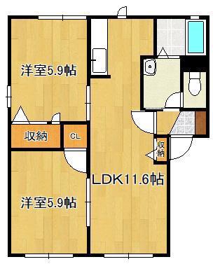 ノールカトレア B棟(2LDK/1階)の間取り写真