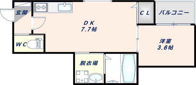 DEAR KINDAI(1DK/1階)の間取り写真
