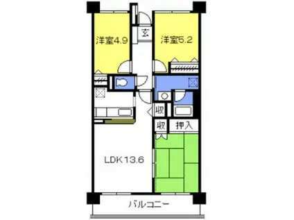 与野本町ハイツ(3LDK/5階)の間取り写真