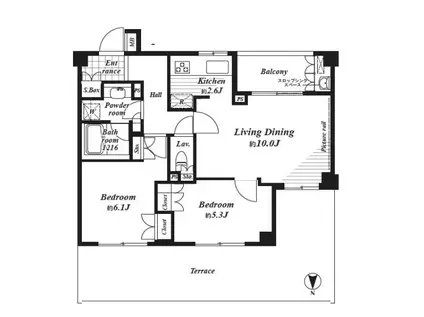 ジェイパーク目黒III林試の森(2LDK/2階)の間取り写真