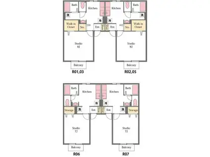 プランドールA棟(1K/2階)の間取り写真