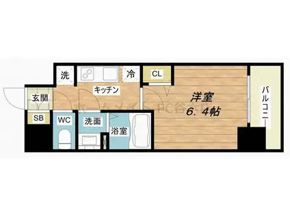 プレサンス上町台筆ケ崎サウス(1K/2階)の間取り写真