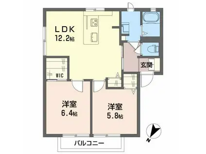 ディアスT1(2LDK/2階)の間取り写真