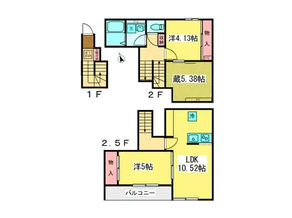 ヤマスアパートメント蔵(2LDK/2階)の間取り写真