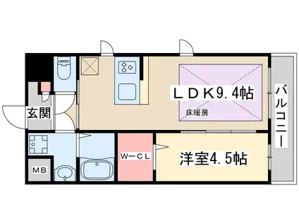 第22関根マンション(1LDK/9階)の間取り写真