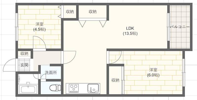 カンパーナ城の東(2LDK/3階)の間取り写真