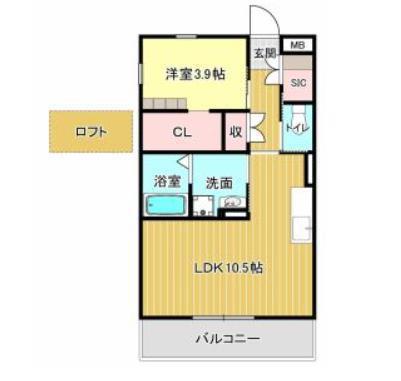 バンベールノース(1LDK/1階)の間取り写真