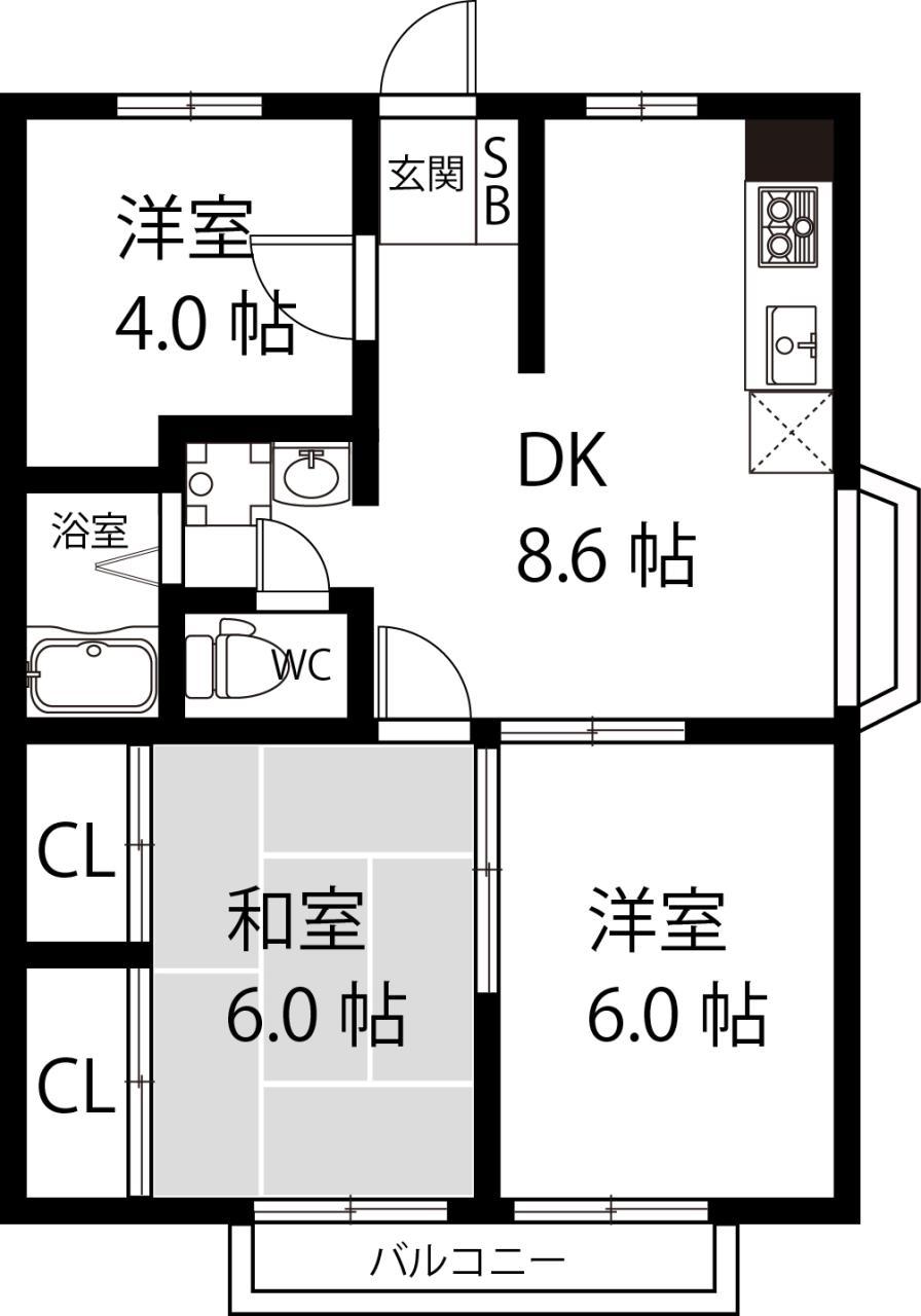 リベラル深阪B棟(3DK/2階)の間取り写真