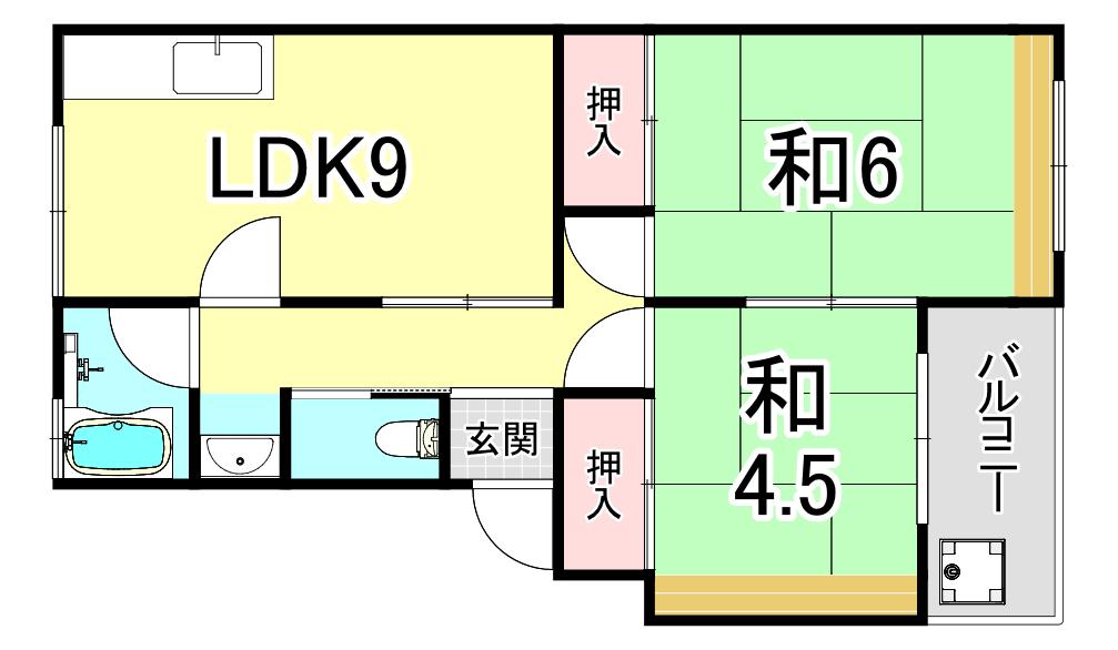 上高丸D棟(2LDK/2階)の間取り写真