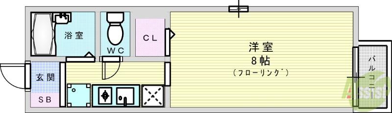 ソレーユ箕面(1K/1階)の間取り写真
