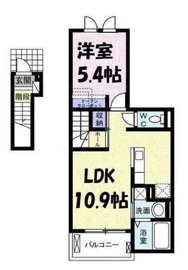 リヴァーサイドKI(1LDK/2階)の間取り写真