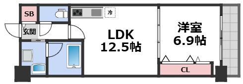 グランセジュール大国町(1LDK/6階)の間取り写真