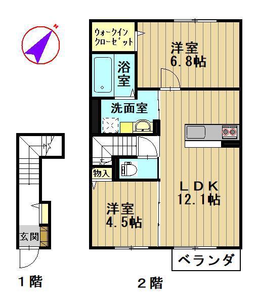 セジュール・レイ(2LDK/2階)の間取り写真