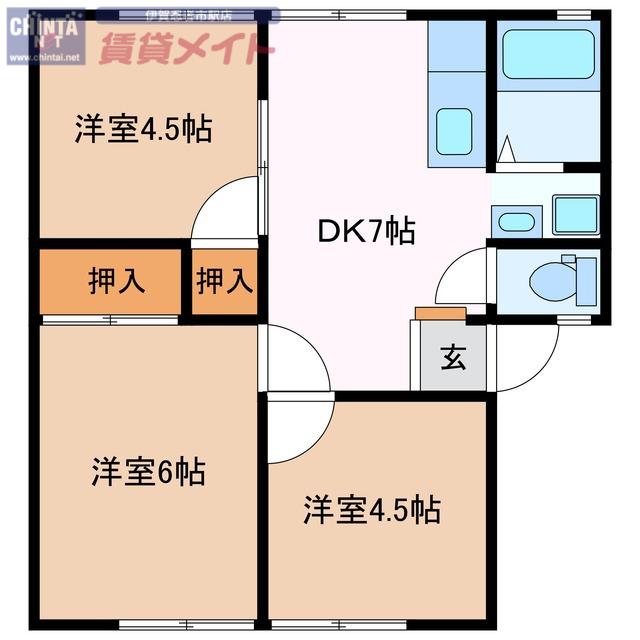 耕田ハイツB(3DK/1階)の間取り写真