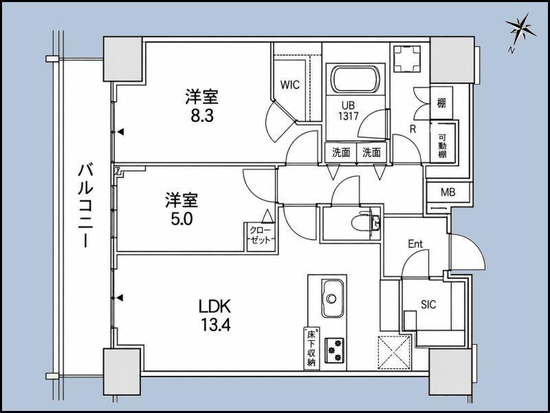 ロイヤルパークスER万代(2LDK/9階)の間取り写真