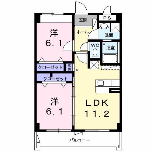 メゾンメルヴェーユ(2LDK/4階)の間取り写真