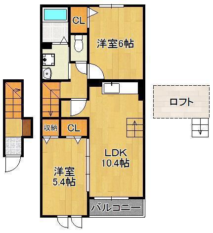 メゾンヌーブ(2LDK/2階)の間取り写真