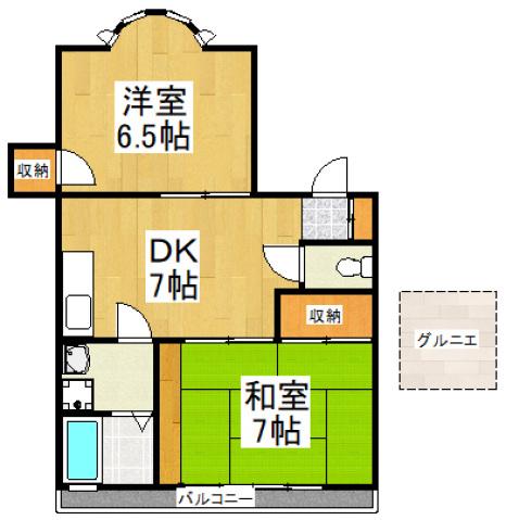 サンコーポ清水(2DK/2階)の間取り写真