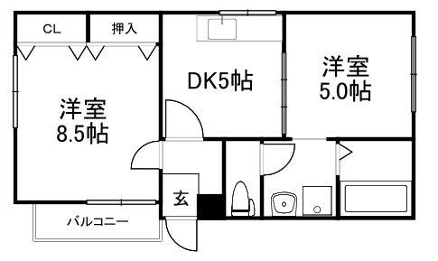 ウエストハウス(2DK/2階)の間取り写真