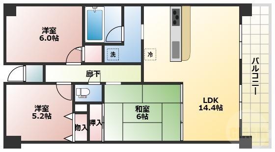 三国駅前アーバンコンフォート(3LDK/3階)の間取り写真