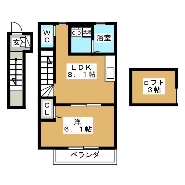 DEUX PARTE(1LDK/2階)の間取り写真