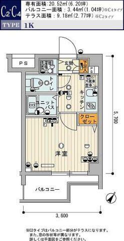スカイコート新宿弐番館(1K/4階)の間取り写真