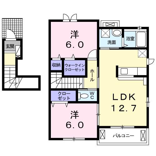 カーサ・アルバB(2LDK/2階)の間取り写真