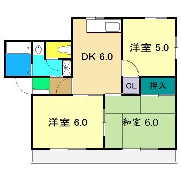 グランシティ A(3DK/2階)の間取り写真