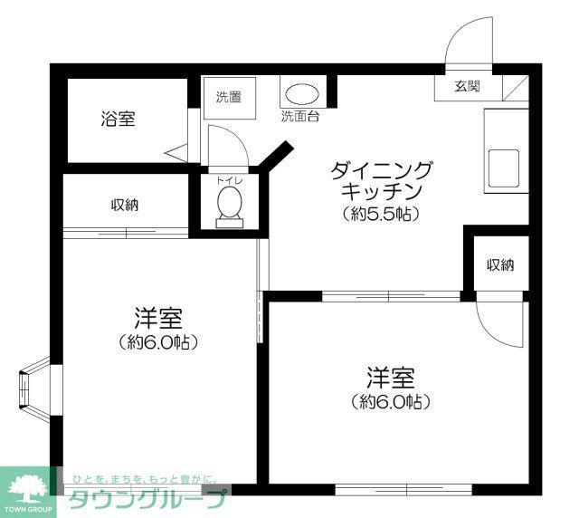 メゾンド・コルテ B棟(2DK/2階)の間取り写真
