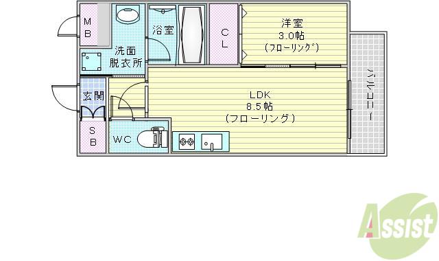FORTUNEY江坂Ⅱ(1LDK/3階)の間取り写真