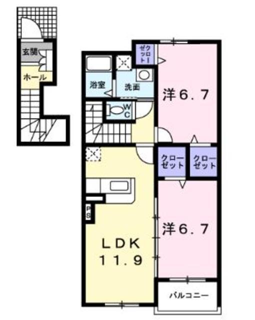 ブライト・フラワーC(2LDK/2階)の間取り写真