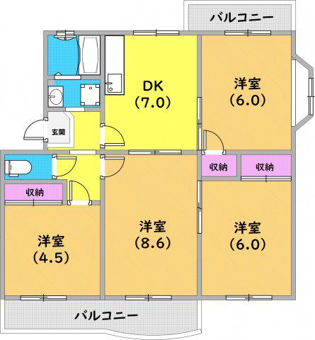 名谷19団地82号棟(4DK/5階)の間取り写真