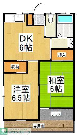 セゾン細山パートII(2DK/1階)の間取り写真
