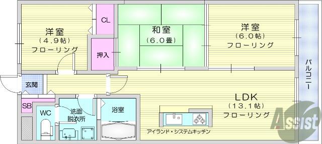 エクセレント岩沼(3LDK/2階)の間取り写真