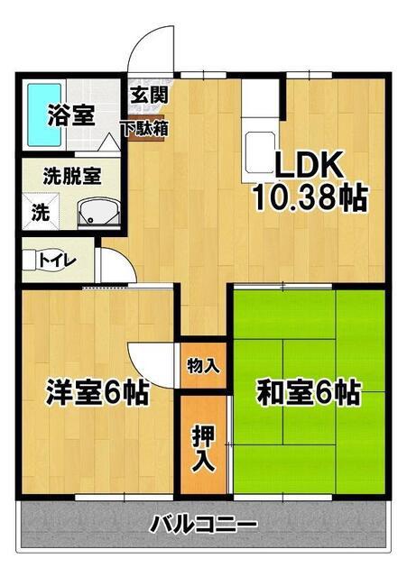 金子ハイツ(2LDK/2階)の間取り写真