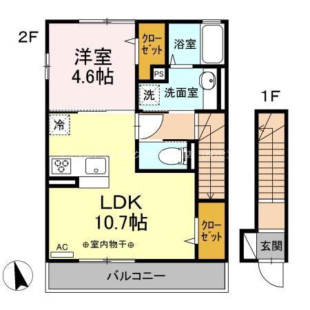 ユーフォリア・Y(1LDK/2階)の間取り写真