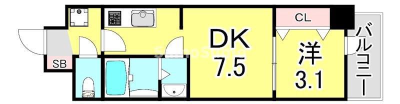 アドバンス神戸レイソレ(1DK/11階)の間取り写真