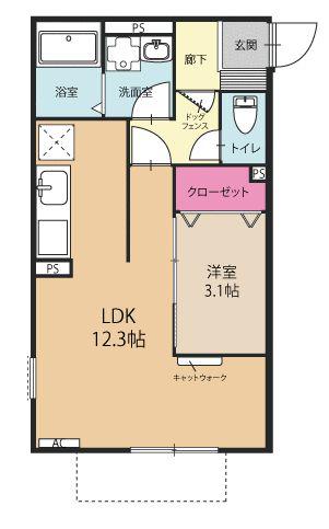 ウィズコンフォートかくらI(1LDK/1階)の間取り写真