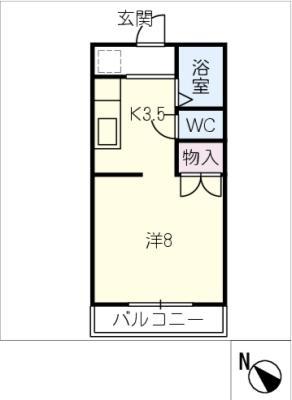 西村ハイツ(ワンルーム/1階)の間取り写真