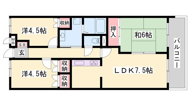 シャトレ北条(3LDK/4階)の間取り写真